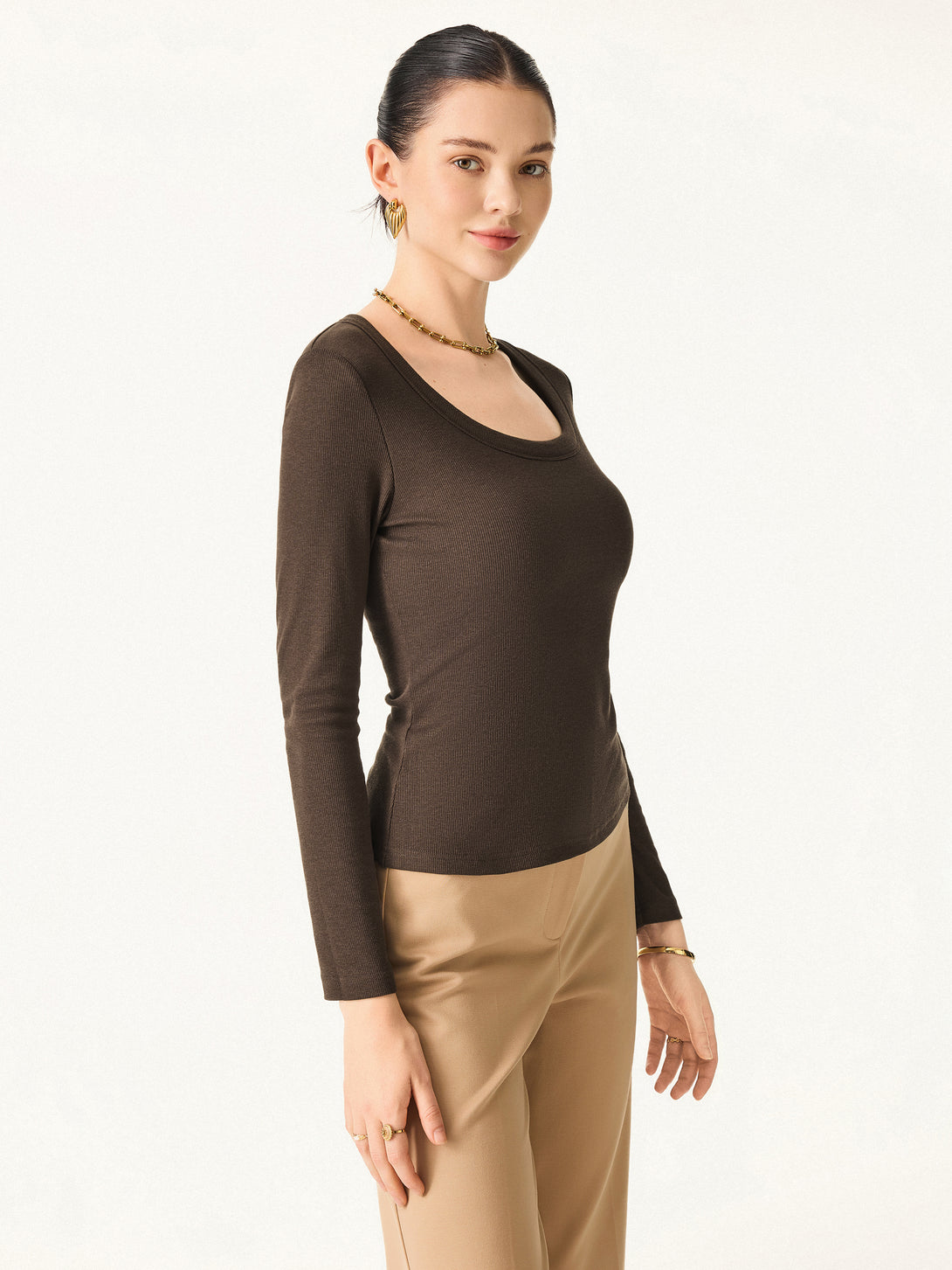 Essential Round Neck Ribbed Long Sleeve Brami