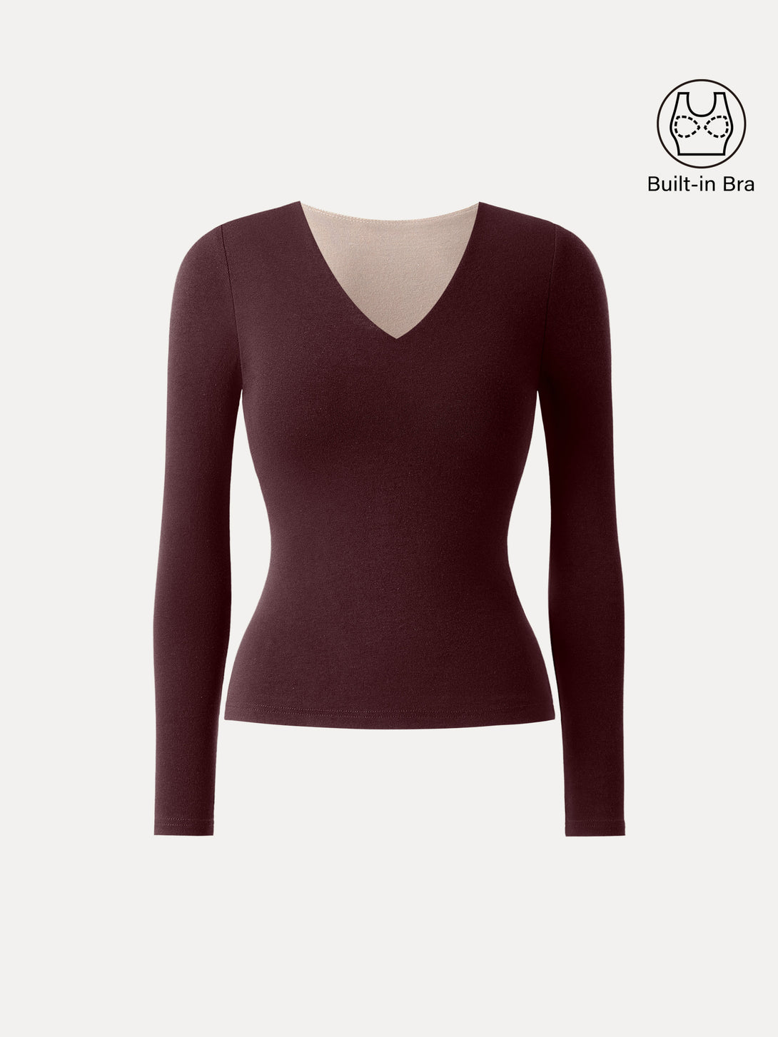 Stretch Cotton V-Neck Long Sleeve Brami Top Ruby XS
