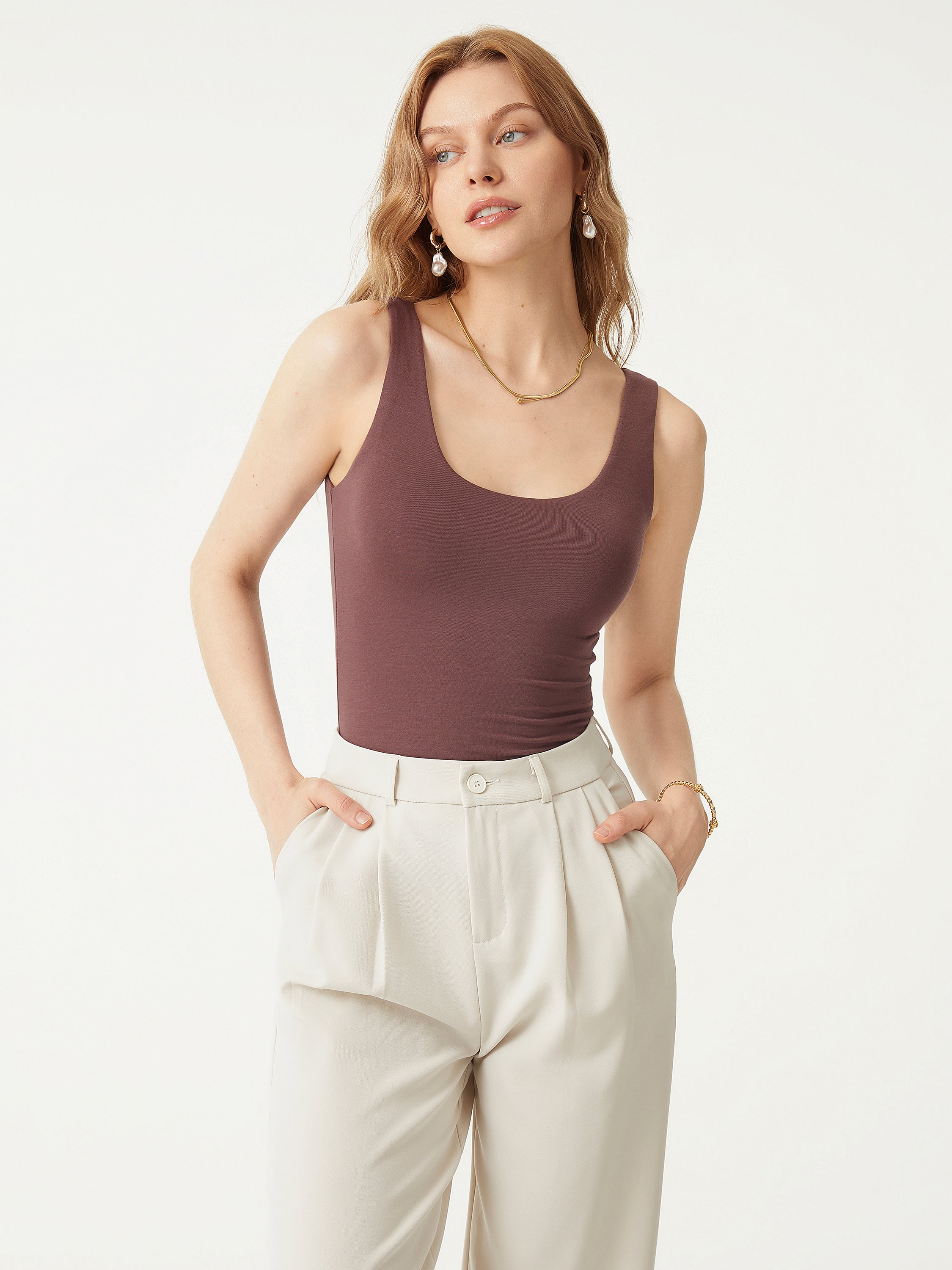 Lenzing Tencel Scoop Tank - Marron