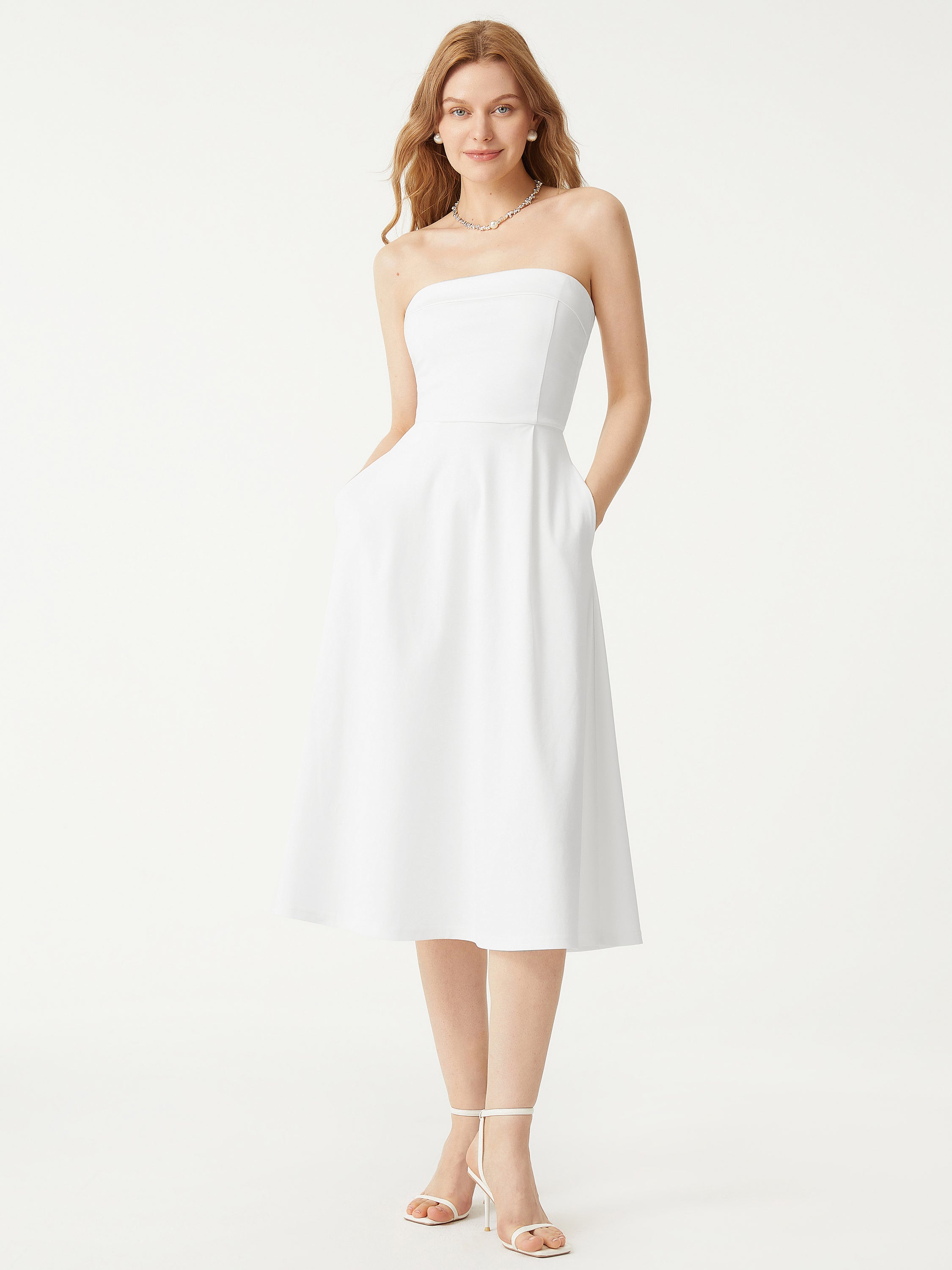 Tube Midi Dress with Pockets - White