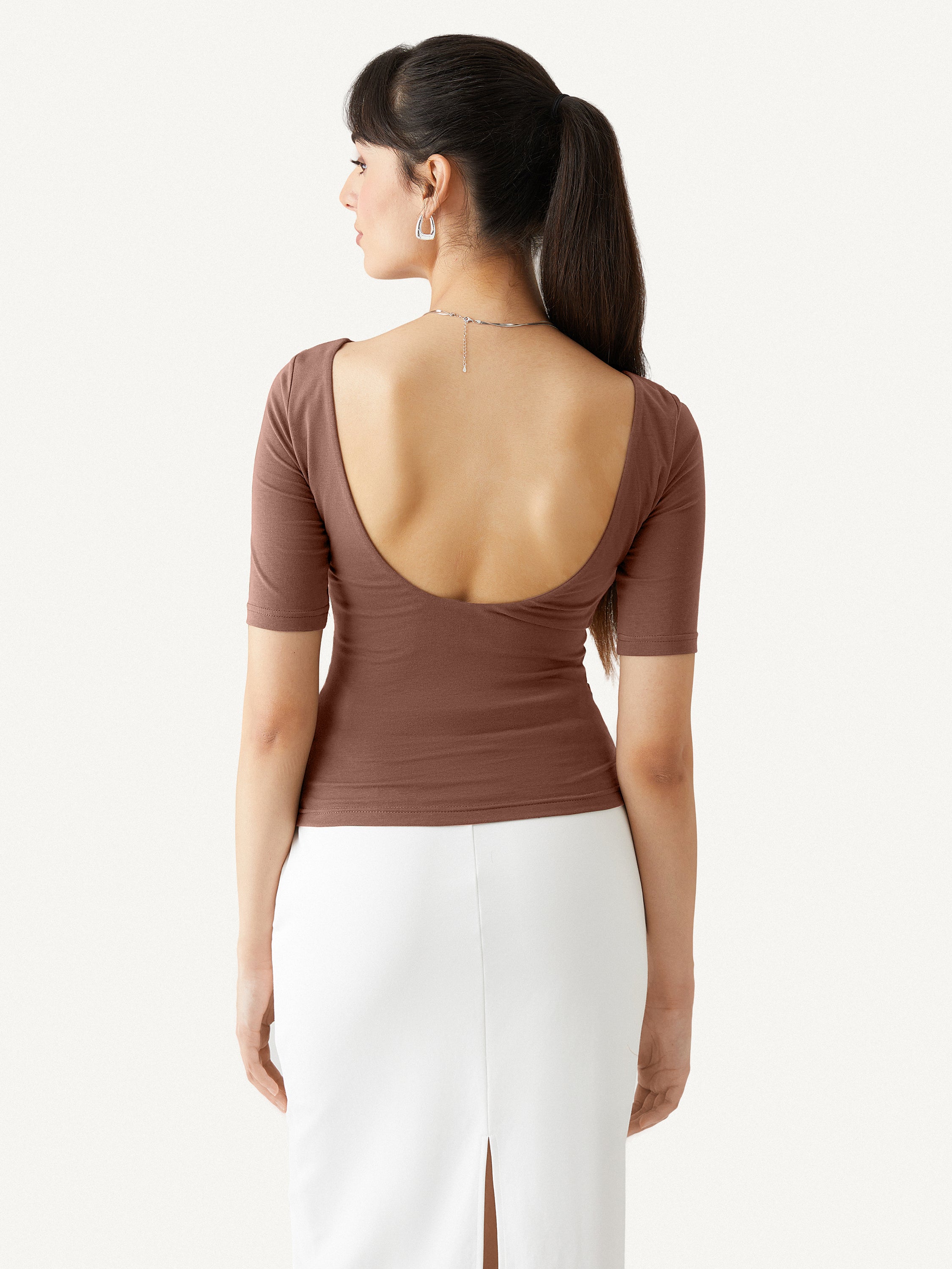 Cotton Jersey Open Back Brami Top - Dark Grey