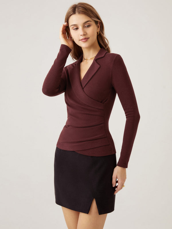 OGLmove 3Pcs Set Collared Surplice Top & Surplice Top & Boatneck Brami Top