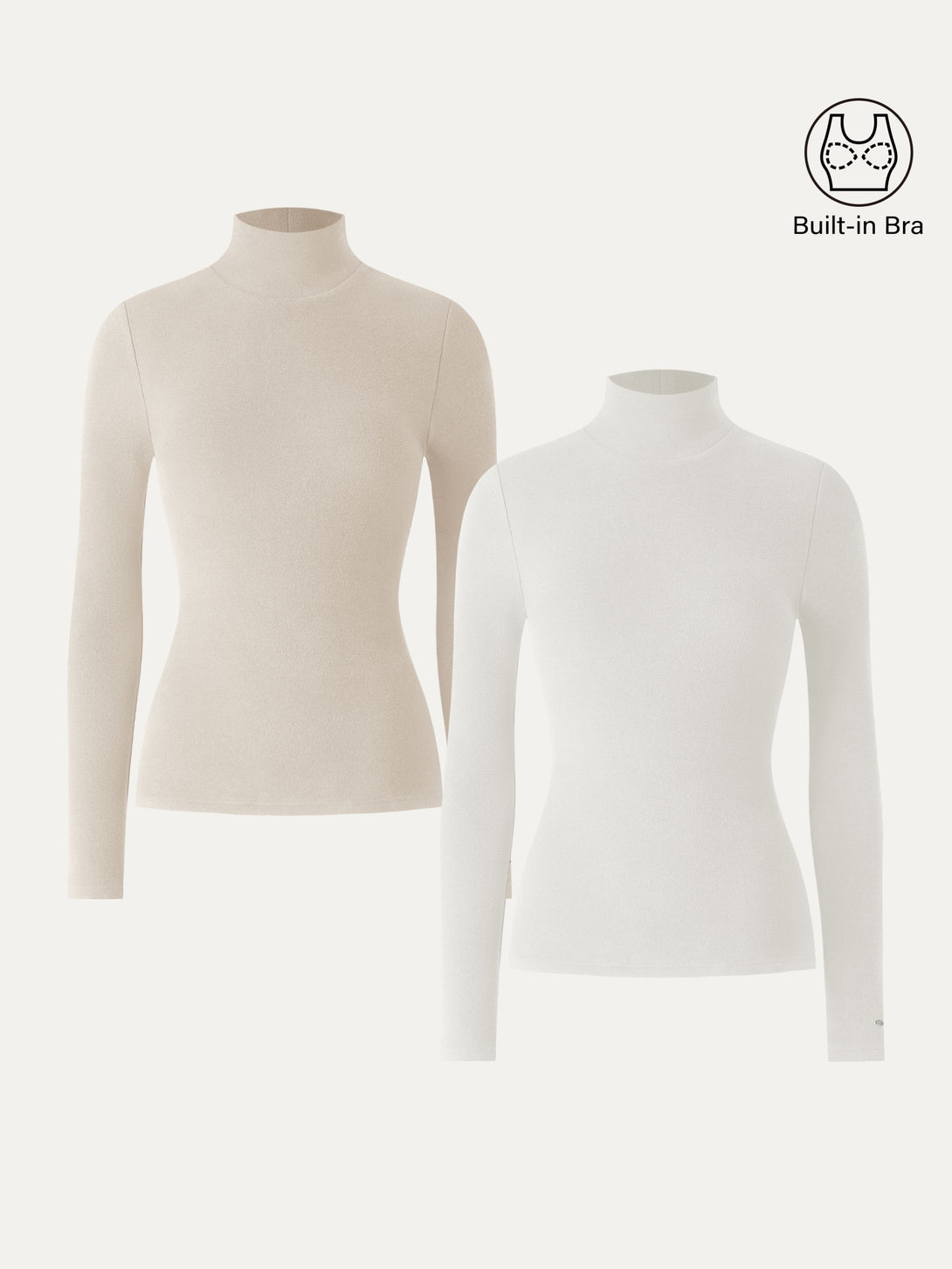 2Pcs Set LiteWarm Turtleneck Long Sleeve Brami Off White/Morning Mist XS