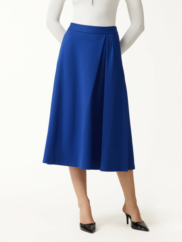 OGLmove Ponte Mid-Rise Tucked A-Line Midi Skirt with Pockets