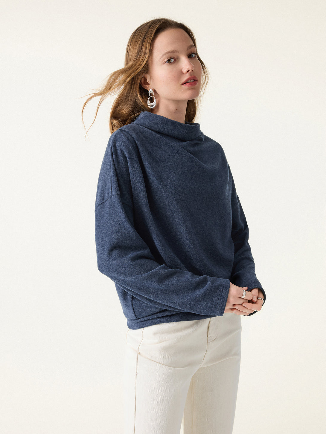 Cozy Relaxed Mockneck Top with Banded Hem
