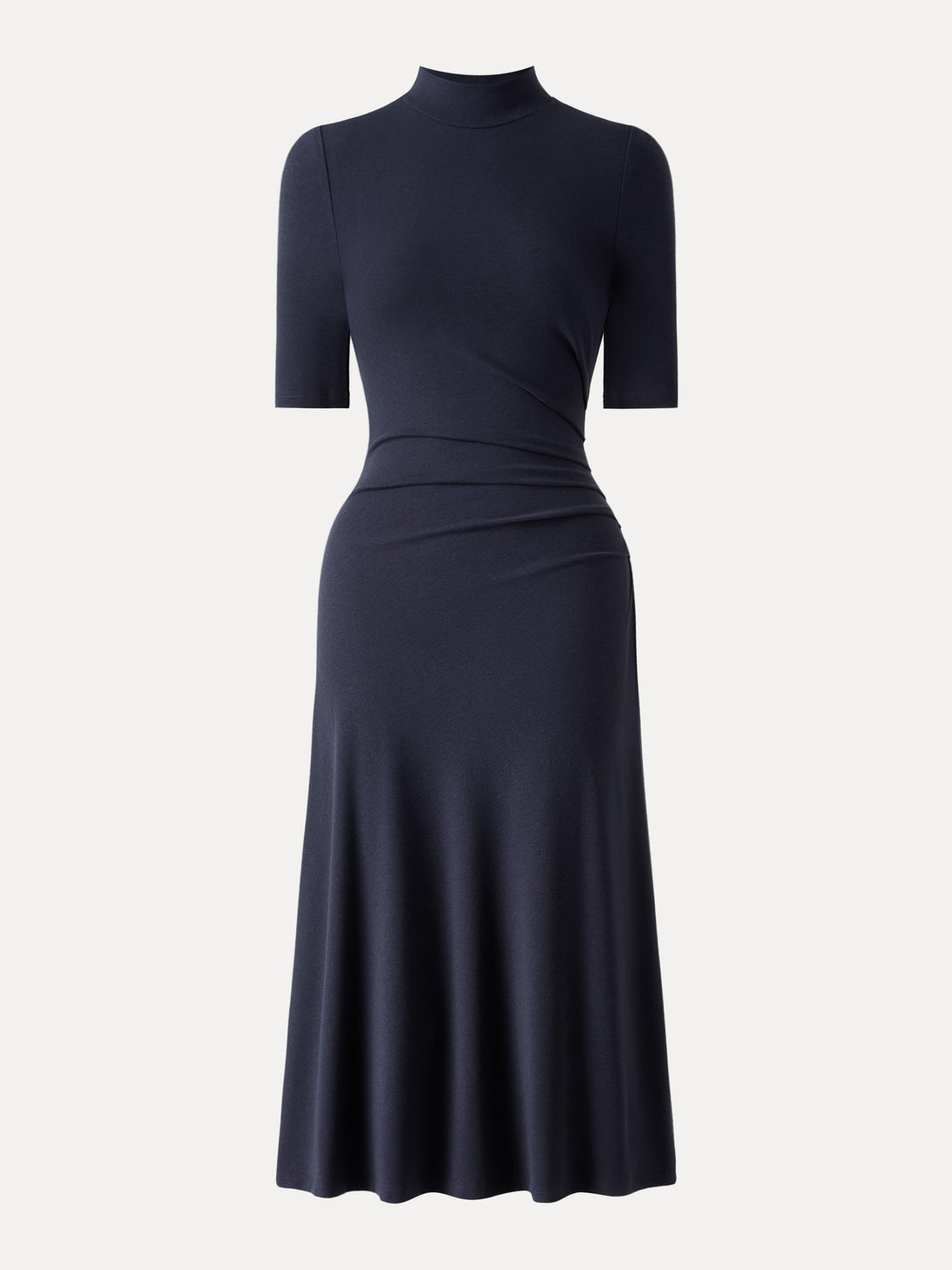 Mockneck Elbow Length Sleeve Tucked Midi Dress