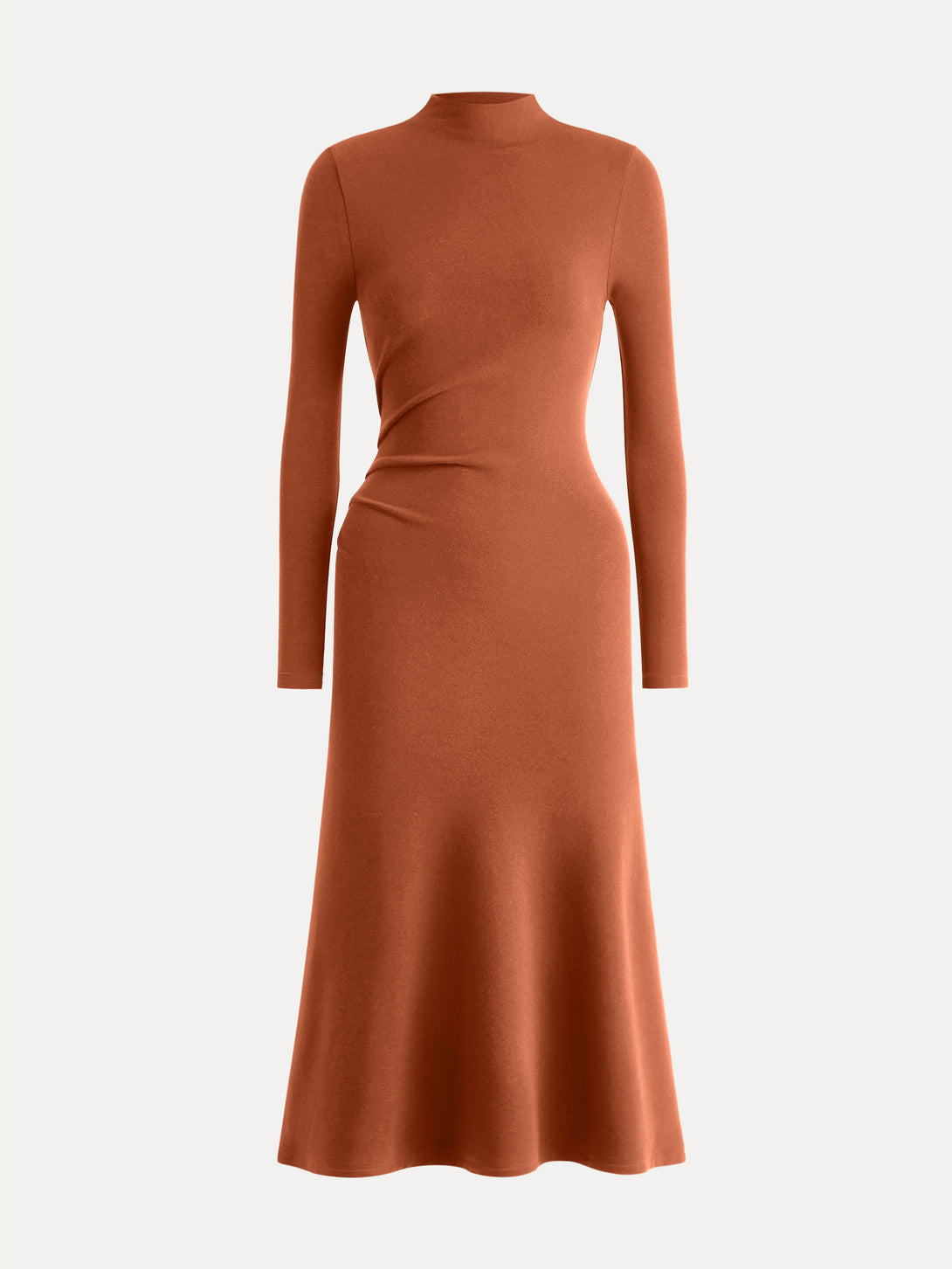 ProWarm Long Sleeves Mockneck Tucks Midi Dress