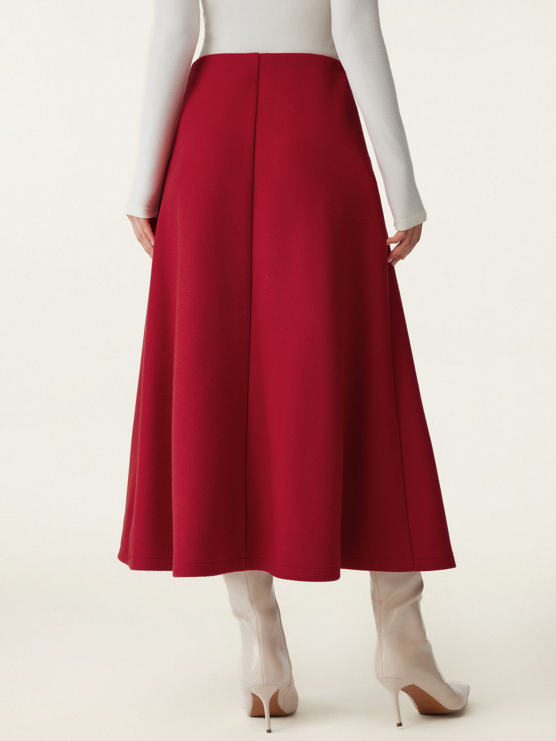 Wool-like Frog Button A-Line Midi Skirt