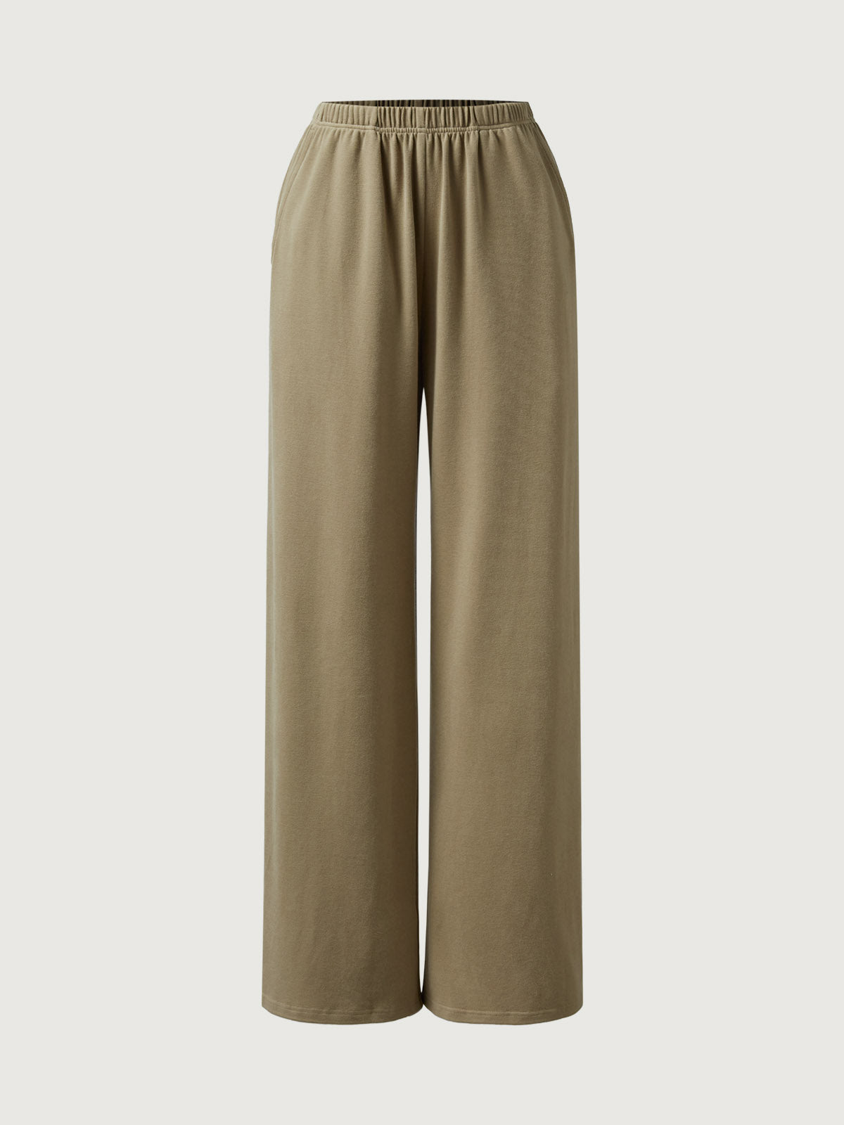 Elastic Waist Tappered Wide Leg Pants - Griege