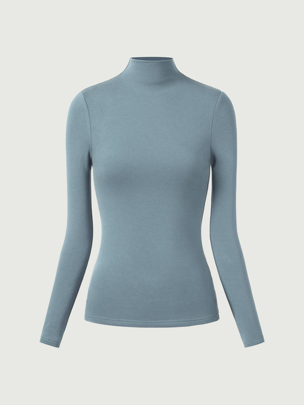 Hip-Length Mockneck Top-Brushed Inside