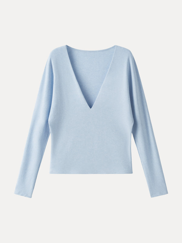 Non-Itch Lyocell Wool Relaxed V-Neck Batwing Sleeve Top