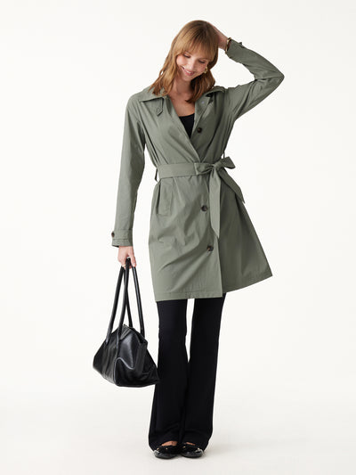OGLmove Lightweight Water-Repellent Notched Collar Trench Coat with Pockets Dry Sage Green XXS