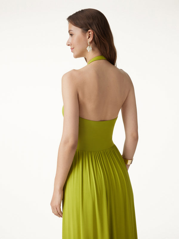 OGLmove SkinKiss Halter Ruched Midi Bra Dress with Pockets