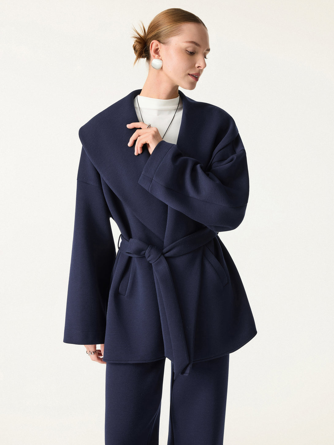 Belted Shawl Collar Robe Jacket with Pockets