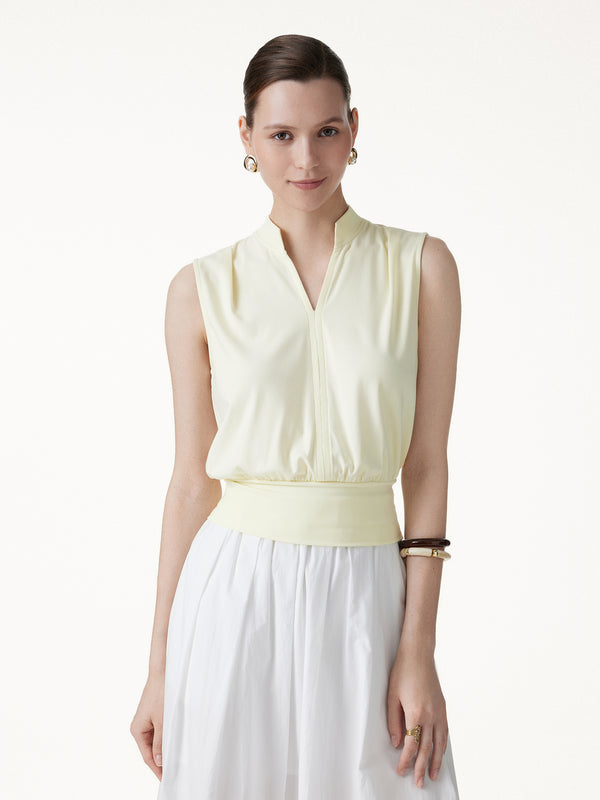 OGLmove Cotton-Viscose V-neck Stand Collar Sleeveless Top Cornsilk XS