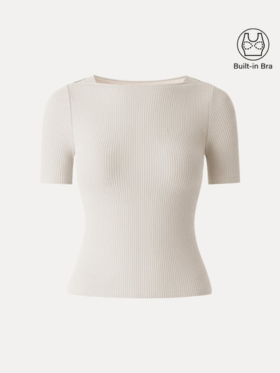 OGLmove Ribbed Texture Cropped Bra Tee Cereal Beige XS