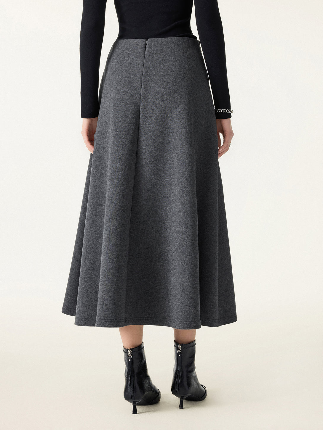 Cozy Warm Tailored Midi Circle Skirt with Pockets