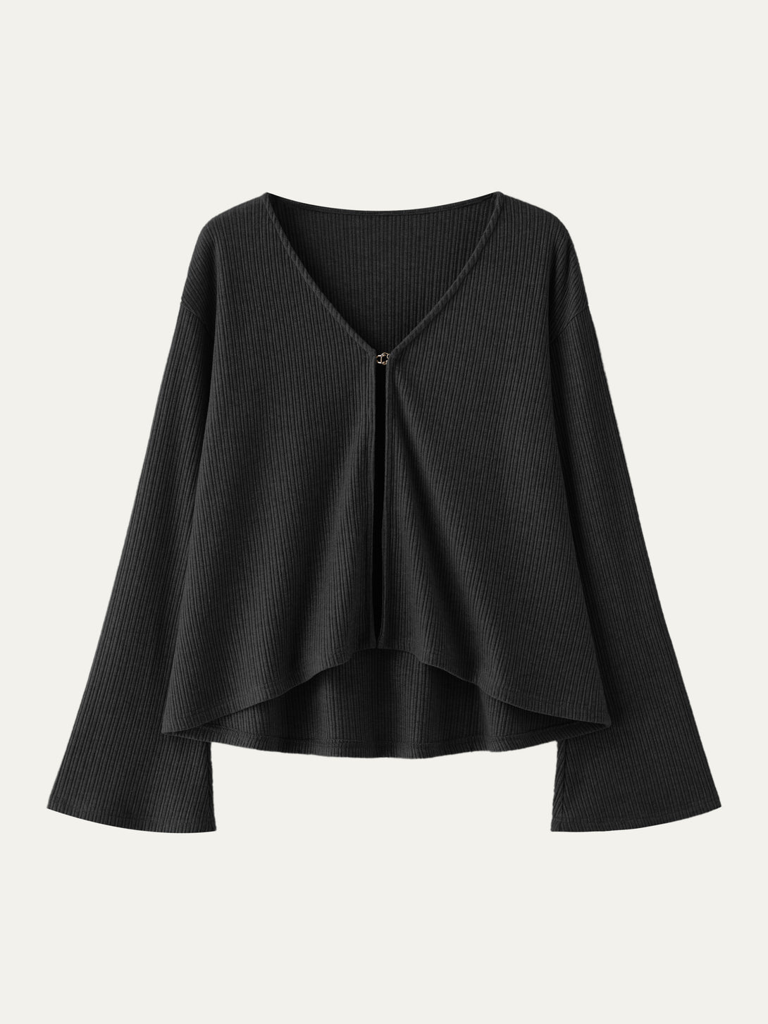 V Neck Flare Long Sleeve Cardigan Black XS