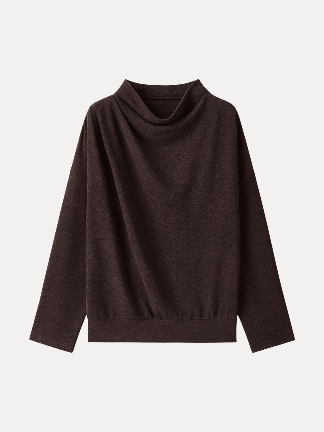 Cozy Relaxed Mockneck Top with Banded Hem Espresso Shut XS