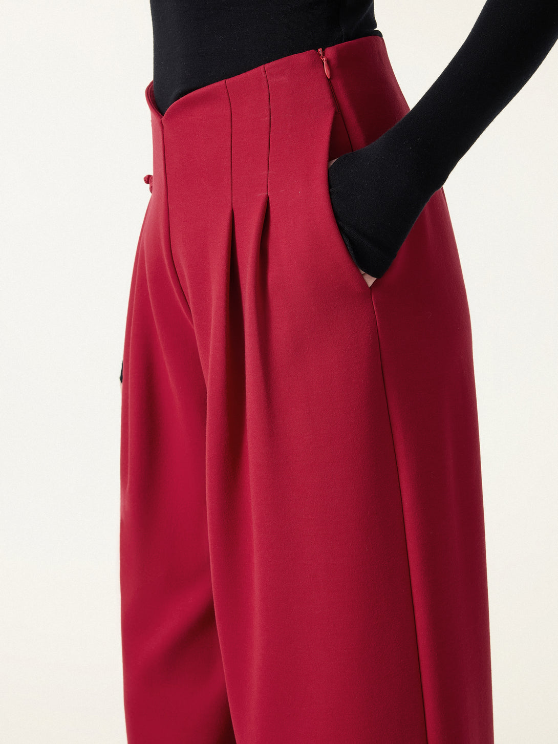 Statement Frog Button High Rise Wide Leg Pants with Pockets