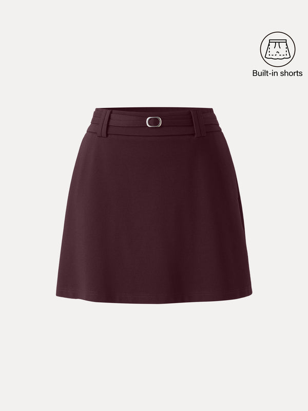 OGLmove Stretch Ponte A-Line Mini Skort with Pockets Wine Red XS