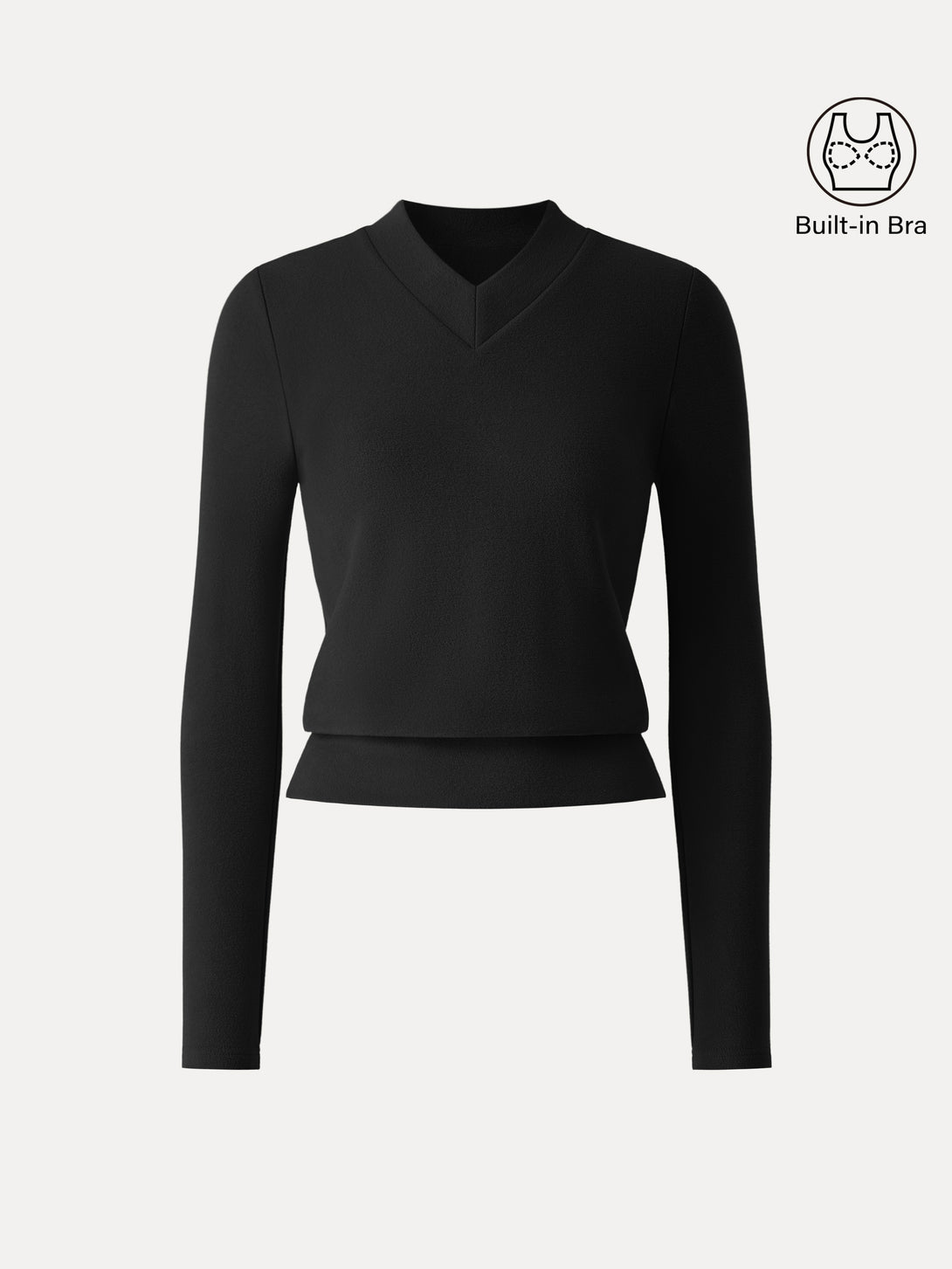 MaxWarm V-neck Long Sleeve Brami with Banded Hem Black XS