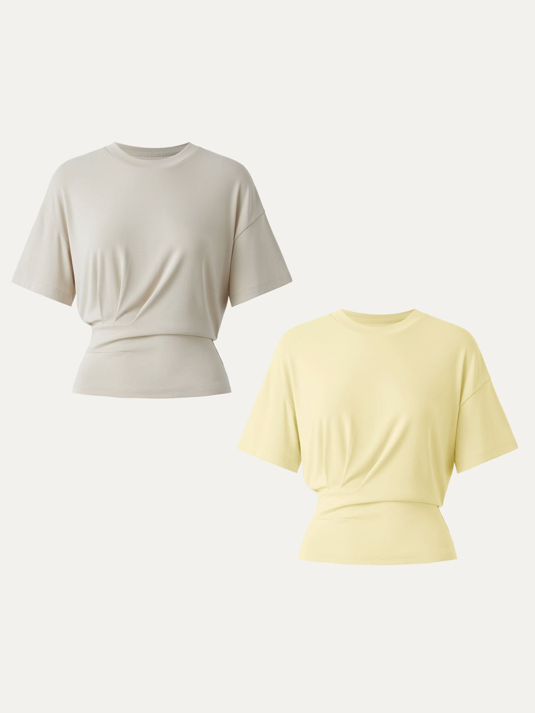 2Pcs Set Sandwashed Crewneck Short Sleeve Tucked Tee Morning Mist/Butter Yellow XS