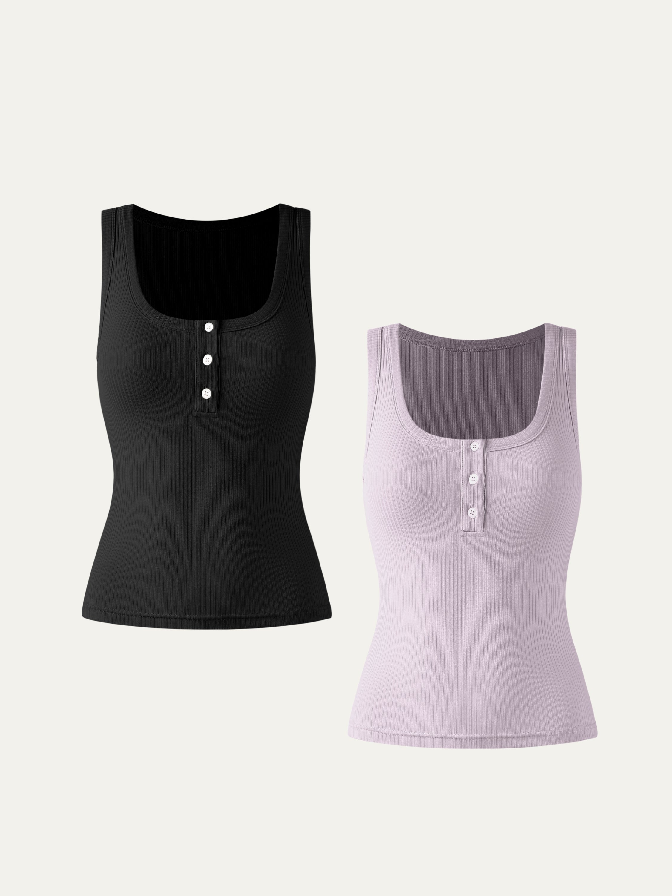 Plantive® Brami Henley Tank 2Pcs Set - Black/Glossy Grape