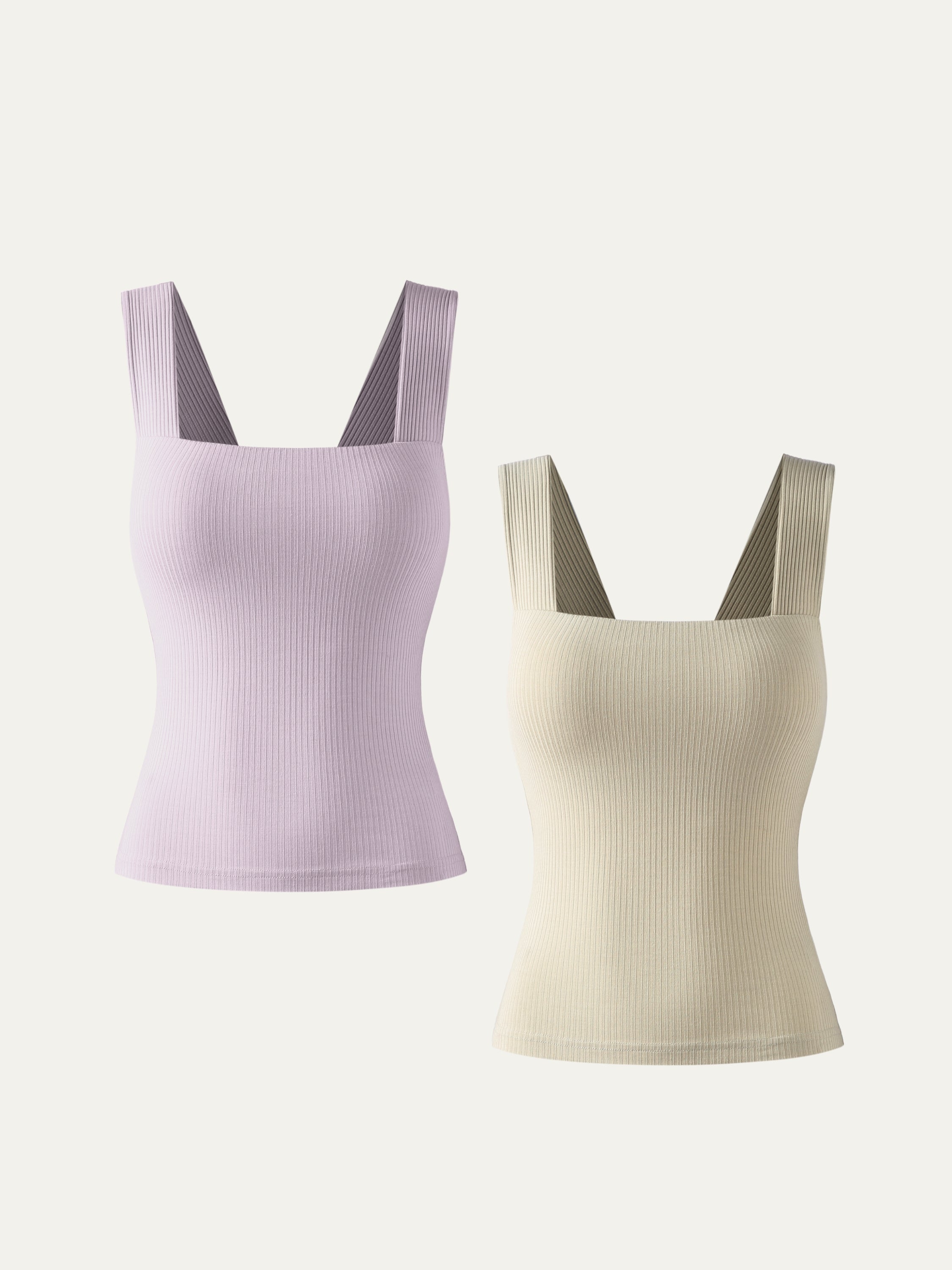 Plantive® Square Neck Brami Tank 2Pcs Set - Sage Mist/Glossy Grape