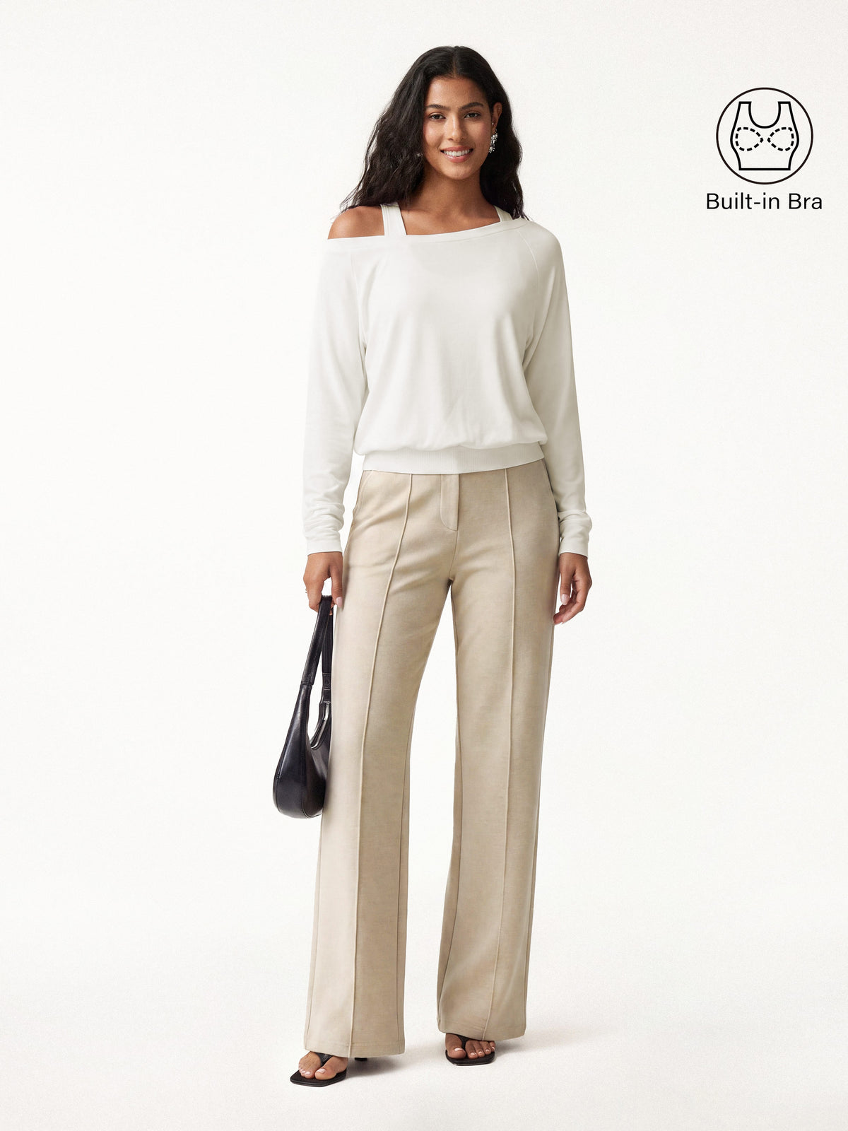 2Pcs Set Wear Layering Bra Top & High Waisted Straight Leg Pull On Pant