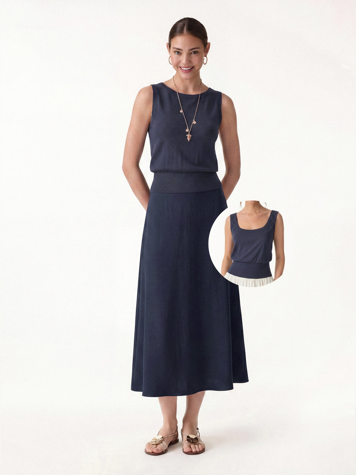 2Pcs Set Reversible Boatneck Top & Maxi Flared Pull On Skirt