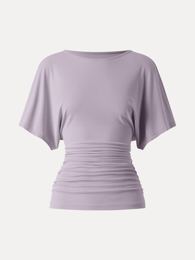 OGLmove Boatneck Batwing Sleeve Side Ruched Top Purple Fog XS