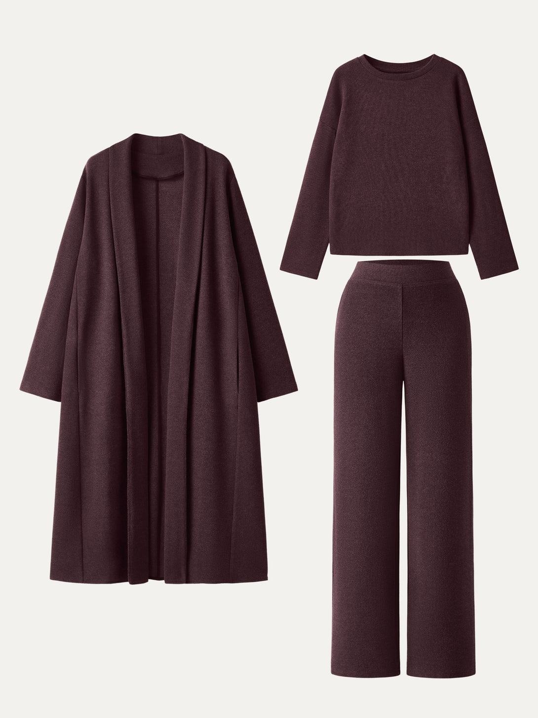 3Pcs Set Shawl Collar Cardigan & Crew Neck Top & Mid Rise Straight Leg Pants