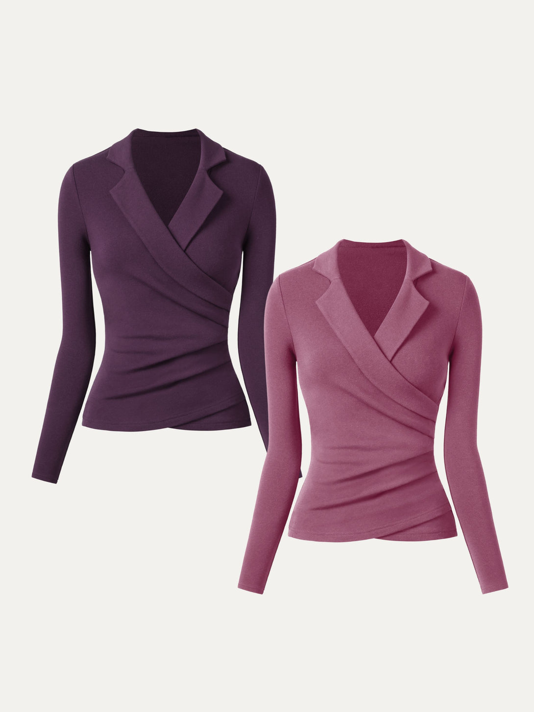 2Pcs Set Collared Surplice Top Deep Fig/Rose XS