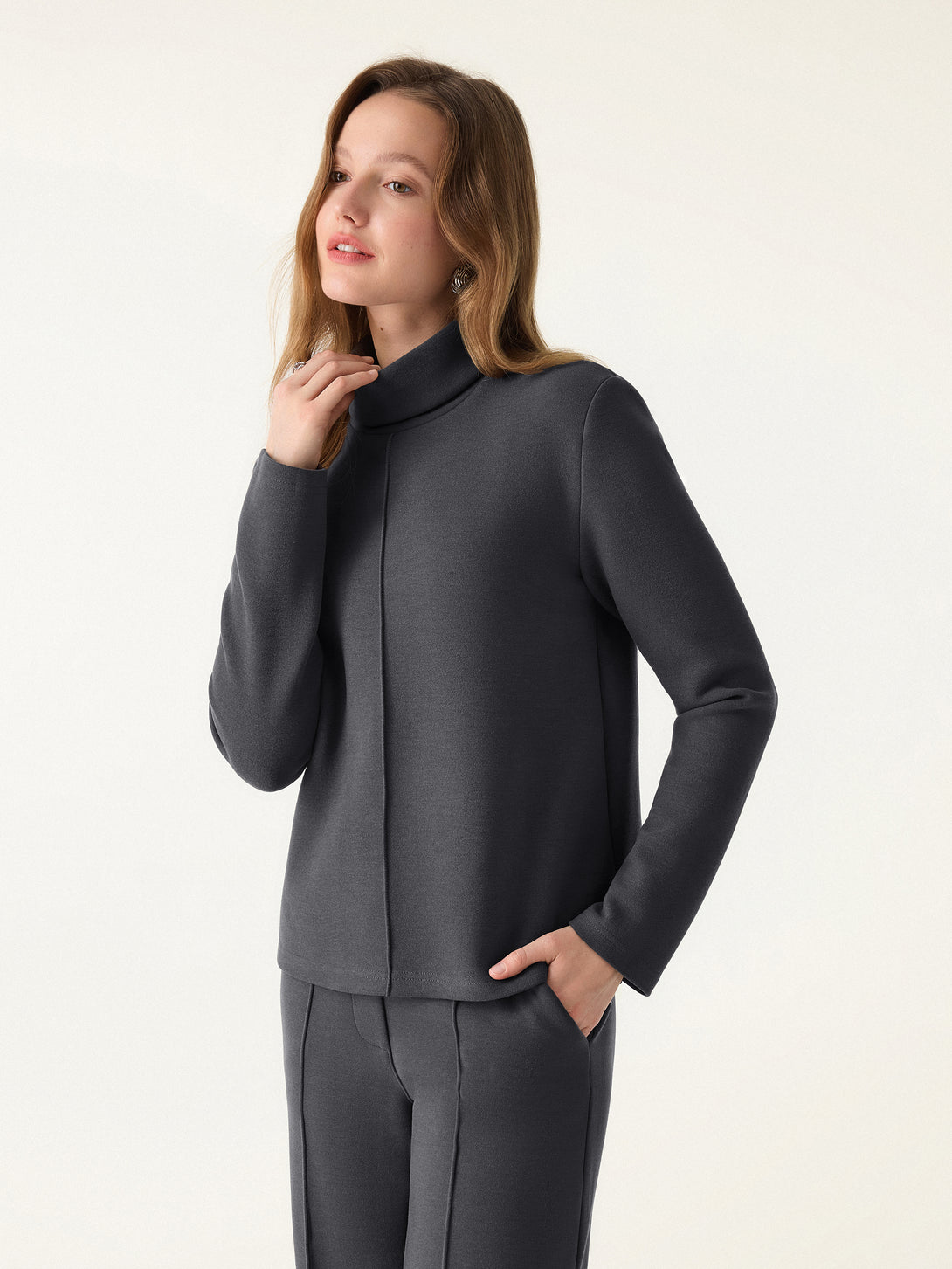 FuzzLuxe Turtleneck Long Sleeve Top Deep Grey XS