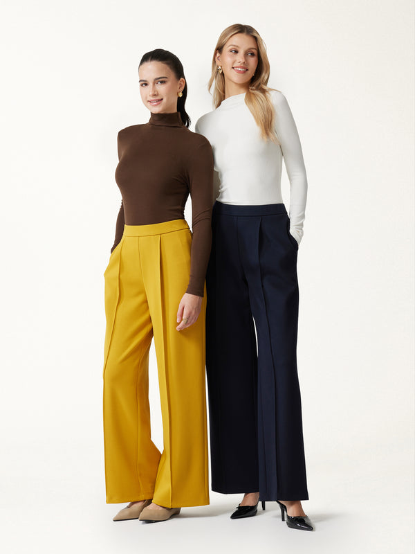 OGLmove Stretch Bamboo Mid-Rise Wide-Leg Pintuck Pants with Pockets