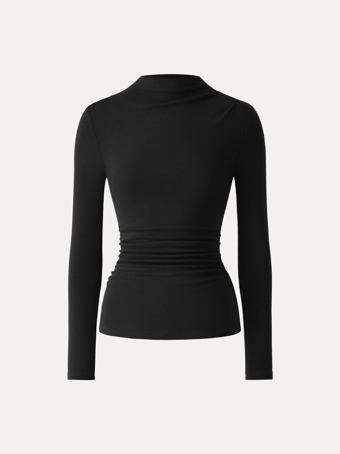 Mockeneck Ruched Long Sleeve Top Black XS