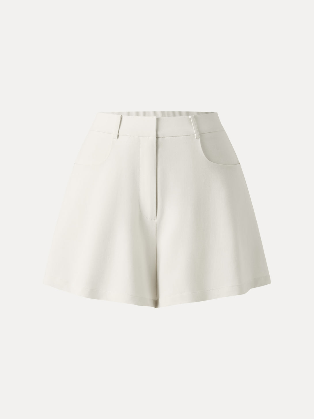 Tencel-Linen Mid Rise Fly Front Flared Shorts with Pockets