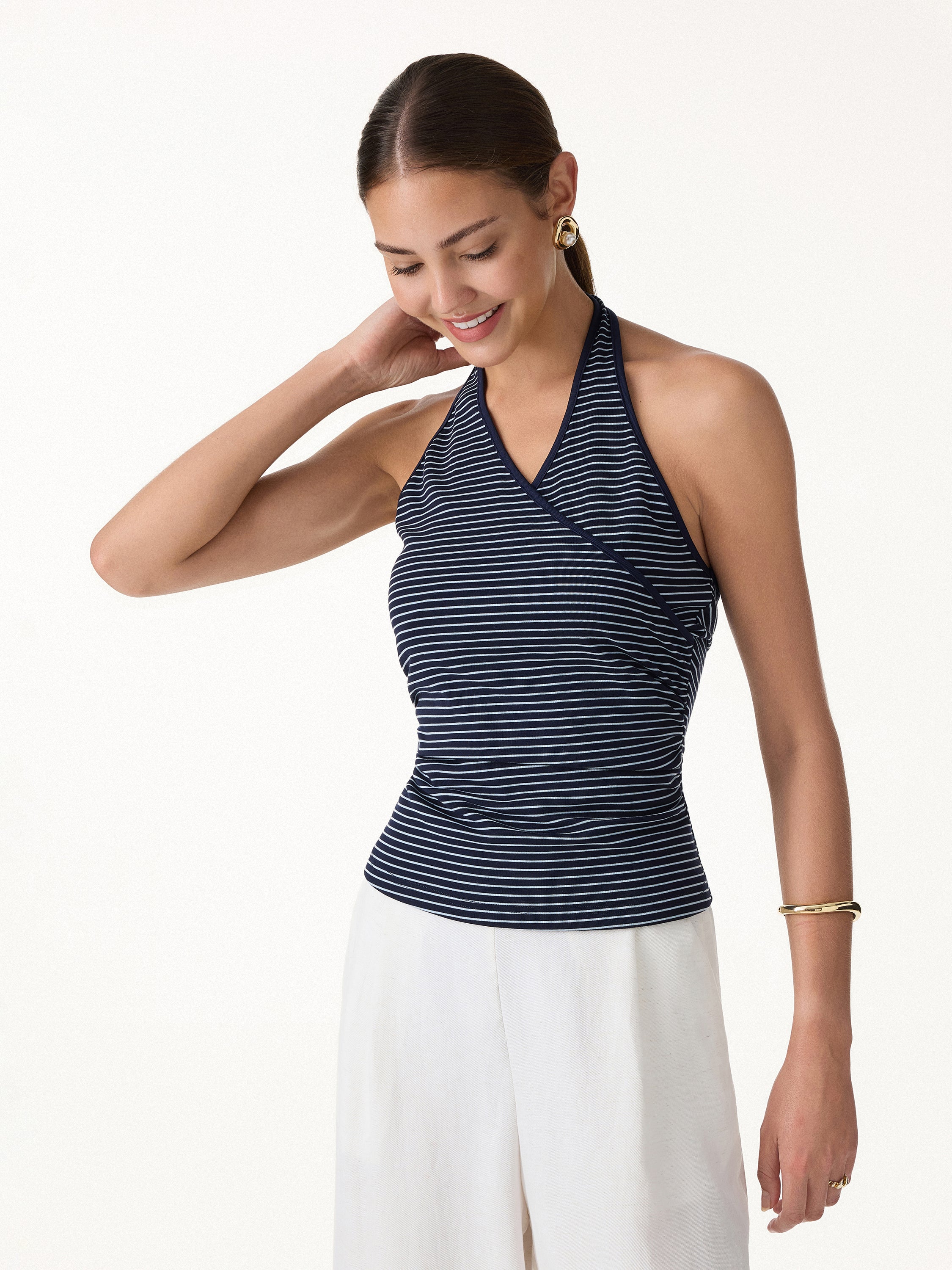 Striped Halter Neck Tank Top