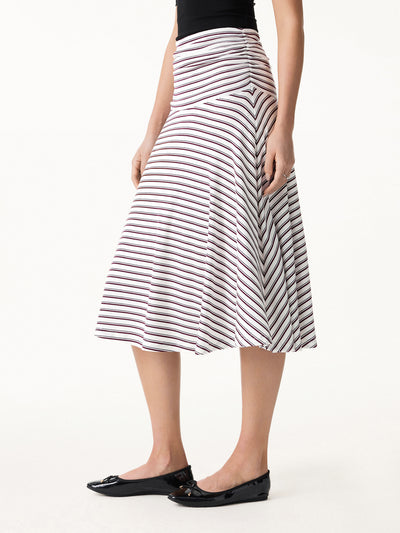 OGLmove Flowy Striped Circle Flare Ruched Midi Skirt White/Marron Stripe XS