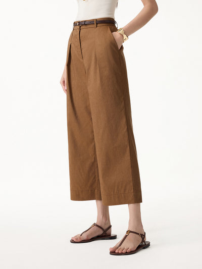 OGLmove Wrinkle-Resistant Linen Cropped Wide Leg Pants Tree Brown XS
