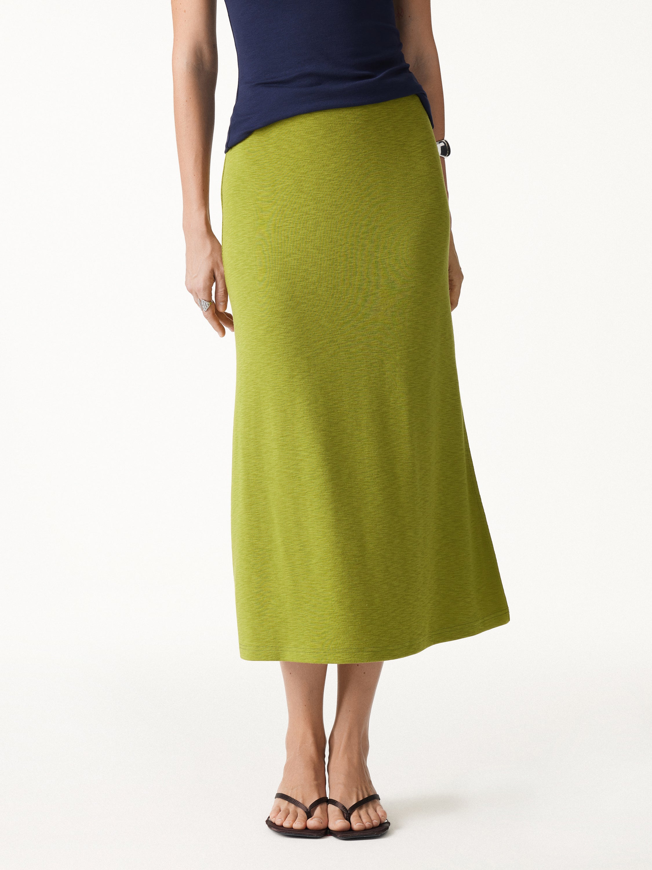 Eco-Mousse Side-Slit A-Line Midi Skirt