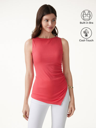 OGLmove CoolTouch Boatneck Ruched Asymmetrical Bra Top Teaberry Red XS