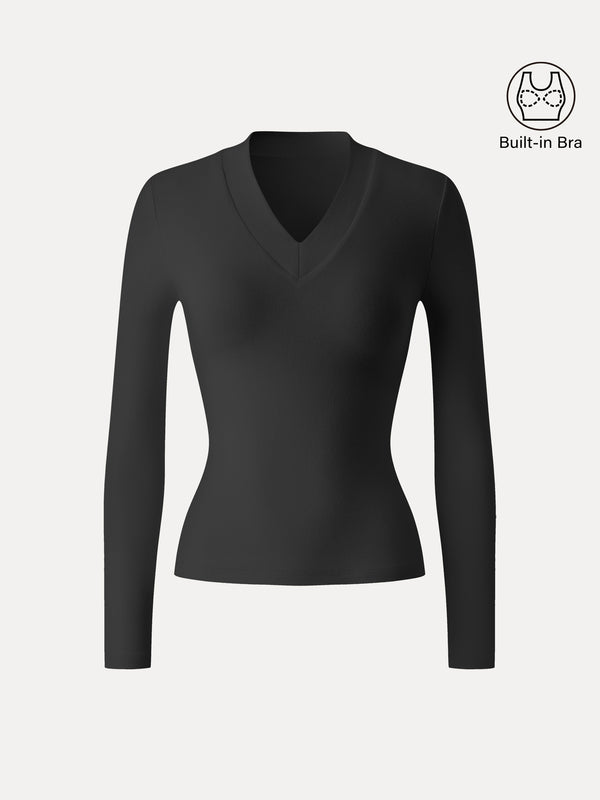 Essential V-neck Wide Binding Slimming Bra Top Black XS