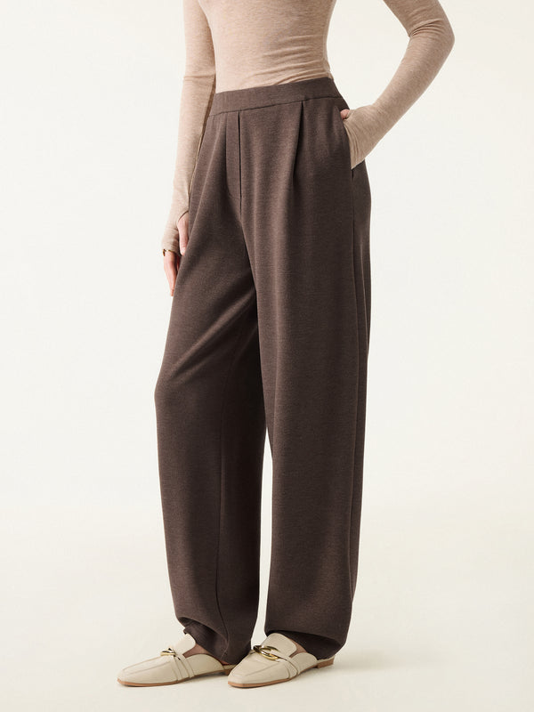 Cozy Warm Mid Rise Barrel Leg Pull-on Pants with Pockets Regular Chocolate Brown