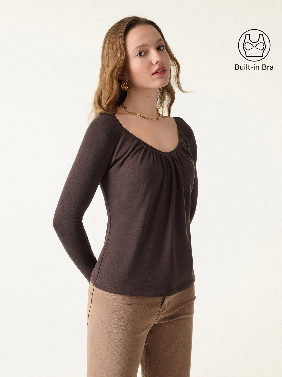 ProWarm Ruched Scoop Neck Long Sleeve Brami