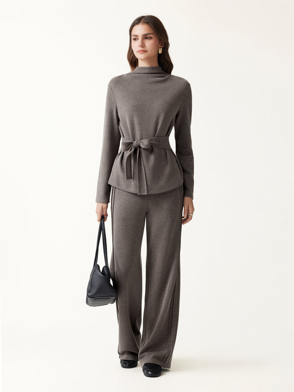 OGLmove MaxWarm Mock Neck Shoulder-Tuck Belted Tunic Top