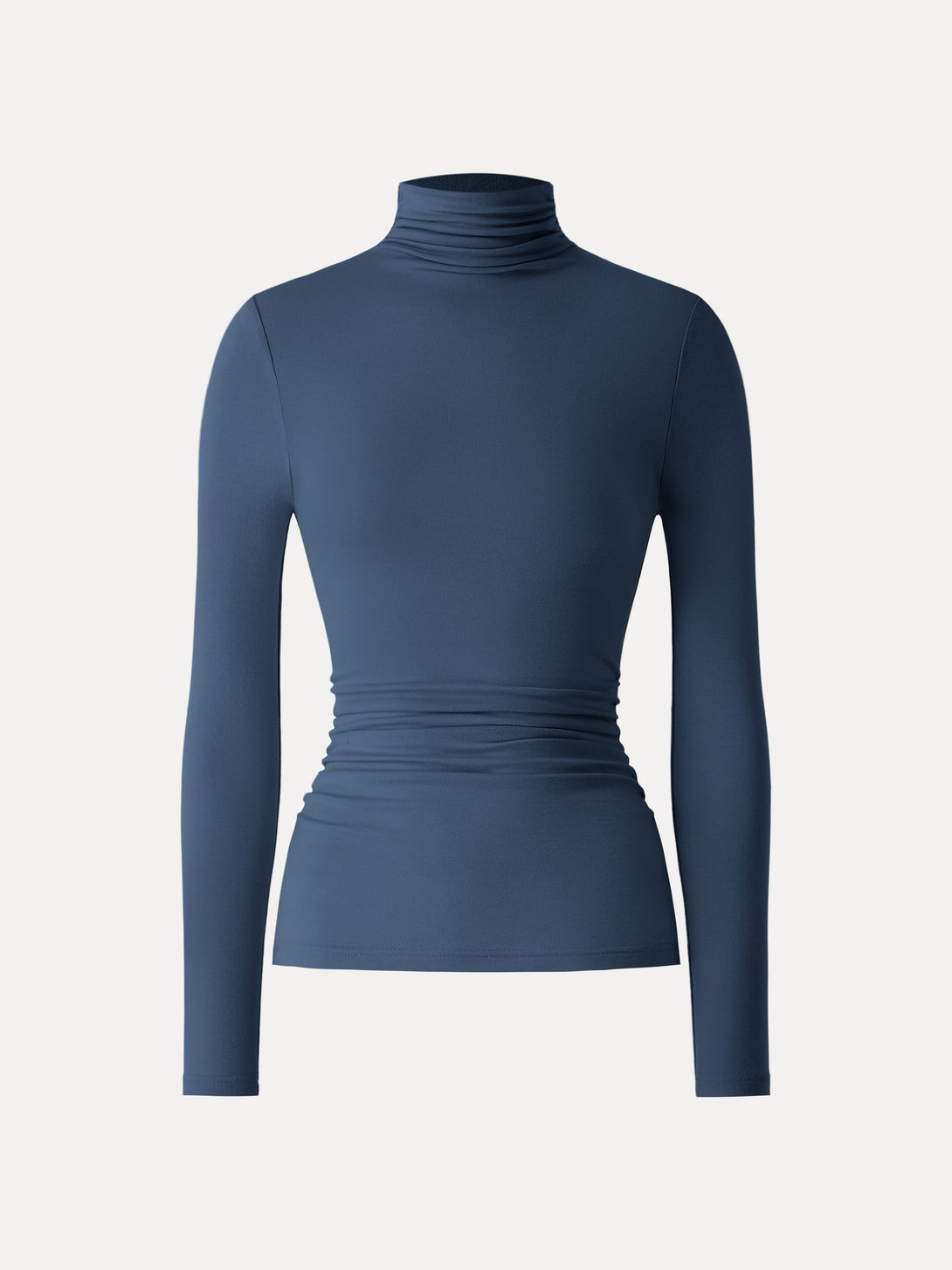 Lyocell Cashmere Turtleneck Side Ruched Top Ink Blue XS