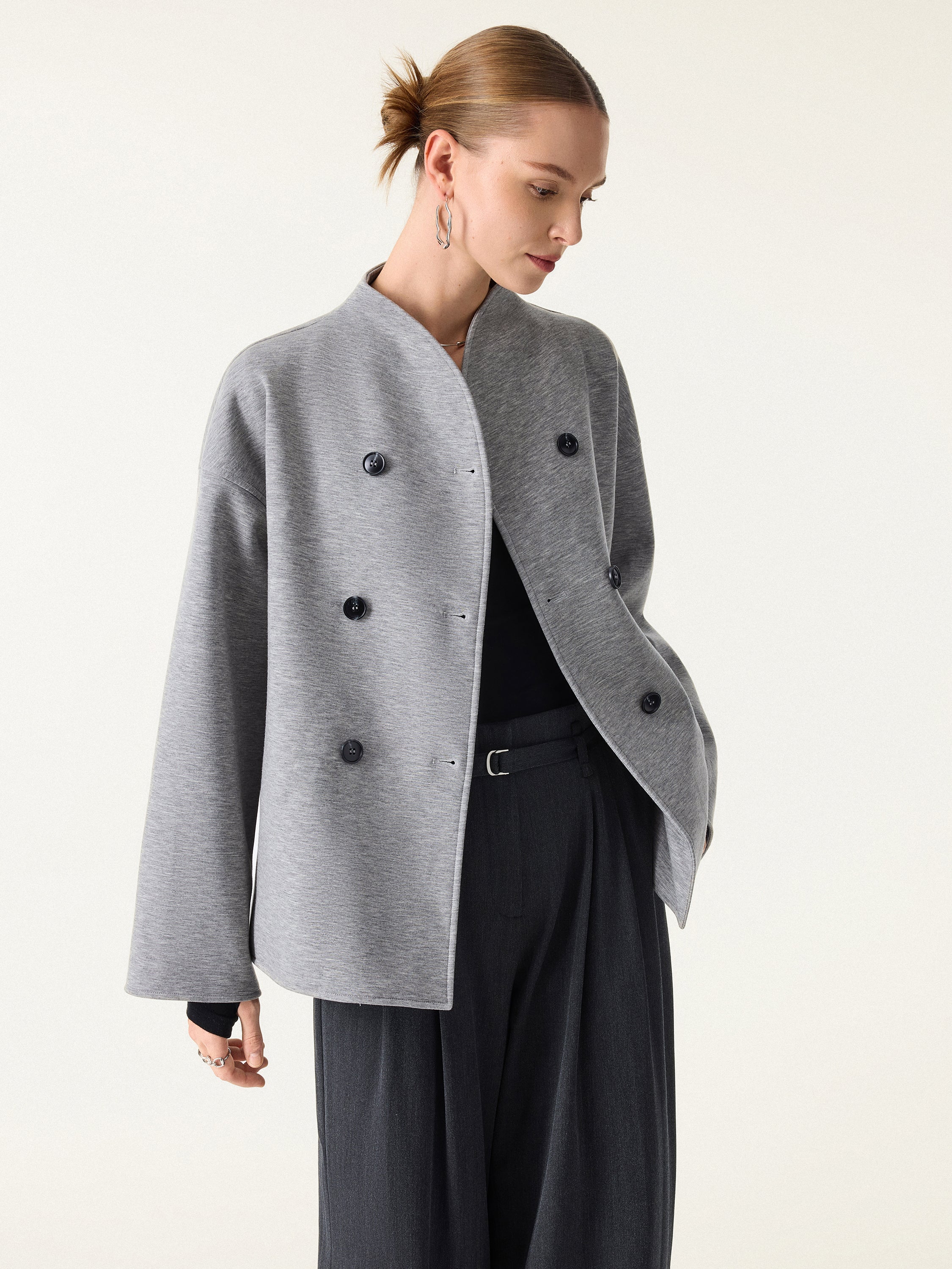 ジャケット・アウター DOUBLE-BREASTED STAND COLLAR COAT Lars Amadeus Men's Khaki Pea Coats Stand Collar Double Breasted