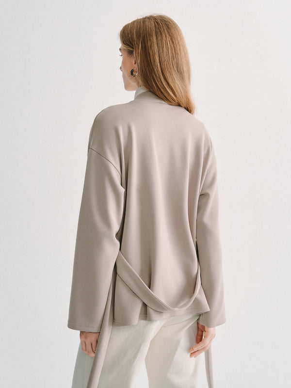 OGLmove Modal Stretch Fleece Crossover Belted Wrap Cardigan Coat with Pockets